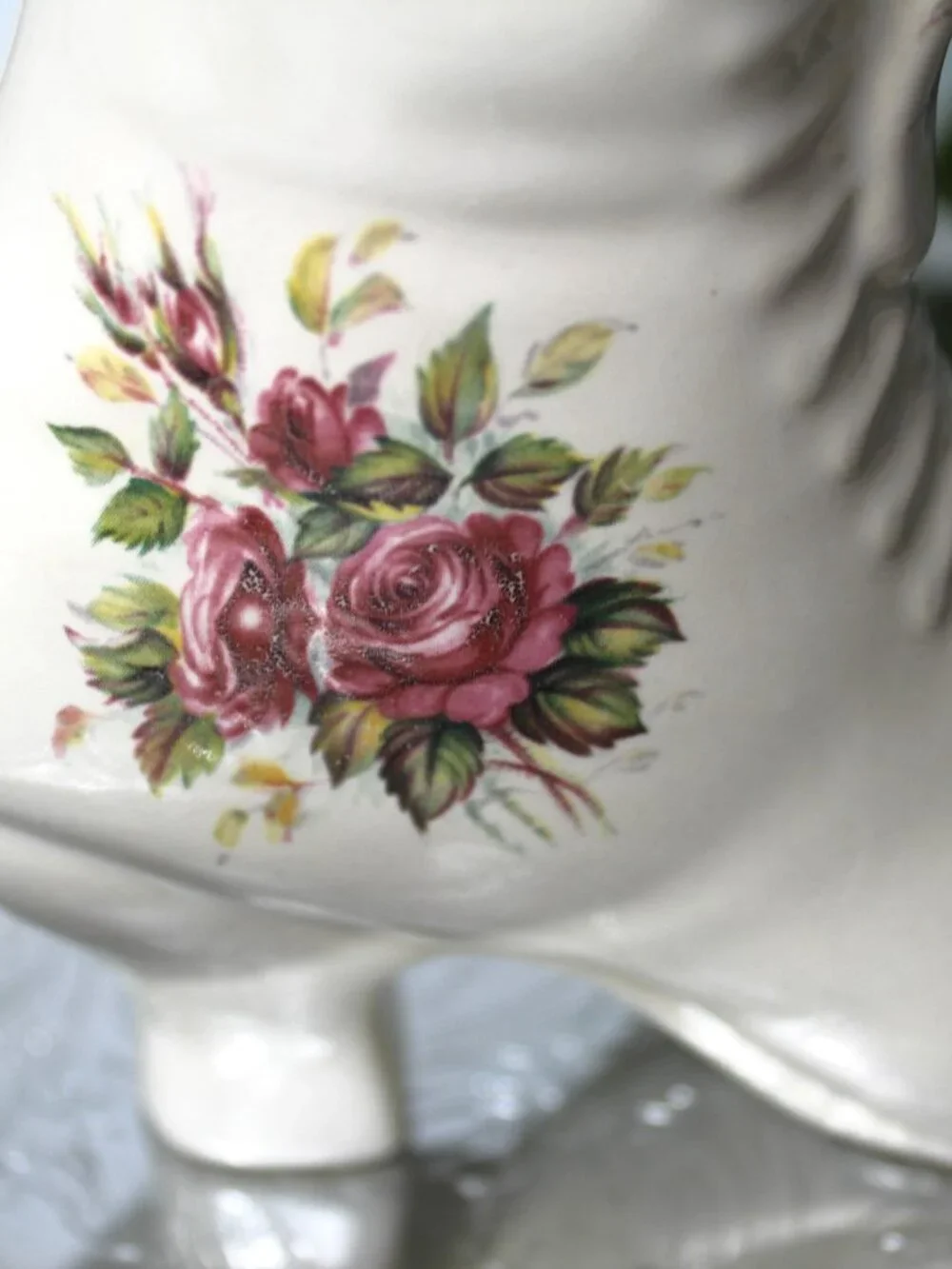 Vintage Ceramic Boot Vase Floral Roses Victorian Style Ladies Boot Cottagecore